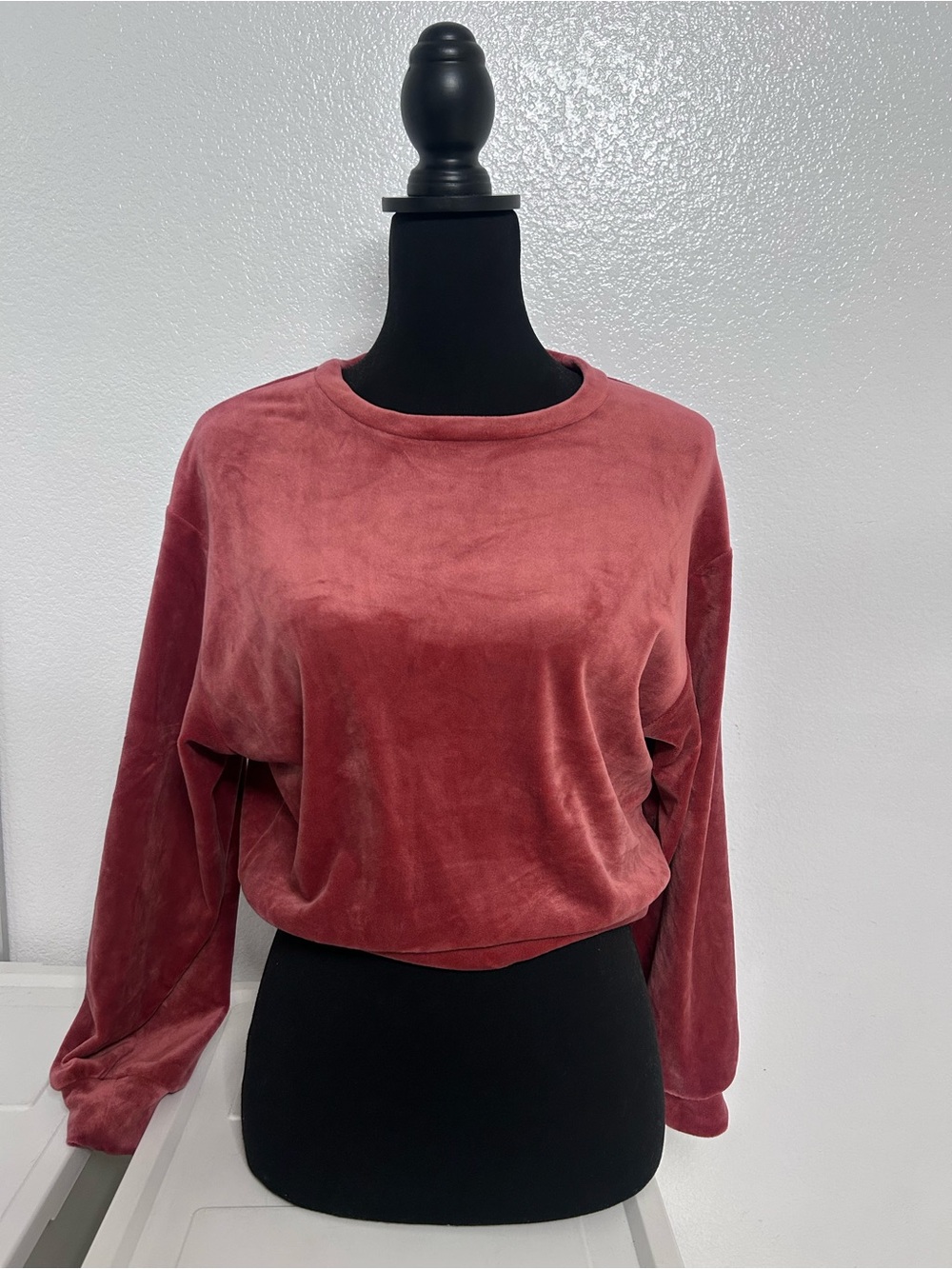 Express Rose Velvet Crewneck Pullover